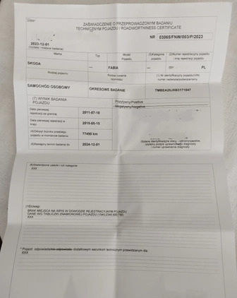 Skoda Fabia cena 17300 przebieg: 77550, rok produkcji 2011 z Myślenice małe 211